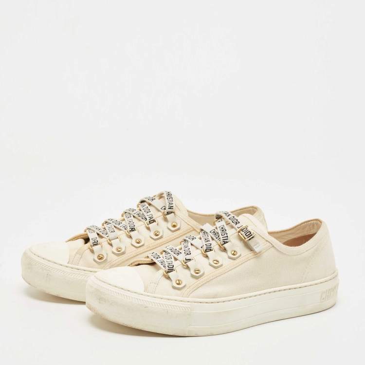 Pre Owned Dior White Canvas Walk'n'Dior Low Top Sneakers Size 37