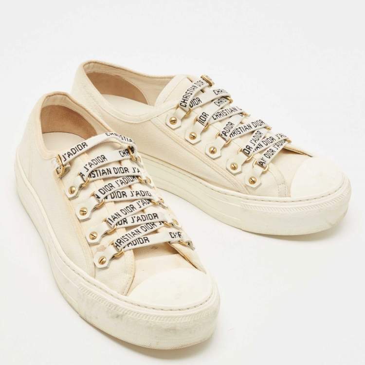 Pre Owned Dior White Canvas Walk'n'Dior Low Top Sneakers Size 37