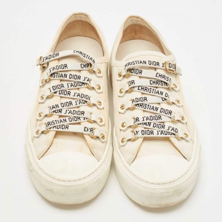 Pre Owned Dior White Canvas Walk'n'Dior Low Top Sneakers Size 37