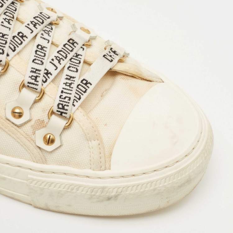 Pre Owned Dior White Canvas Walk'n'Dior Low Top Sneakers Size 37
