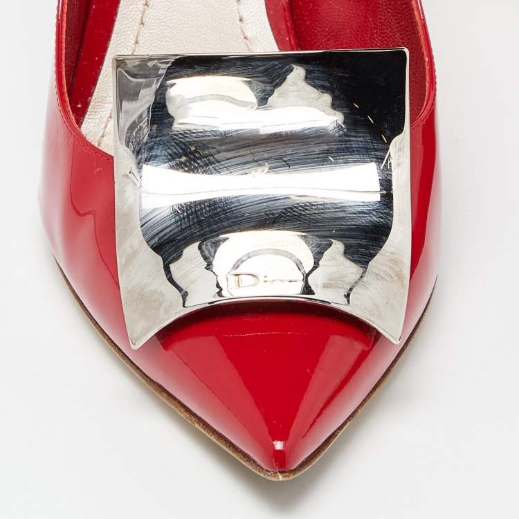 Pre Owned Dior Red Patent Leather Metal Pointed Toe Pumps Size 40