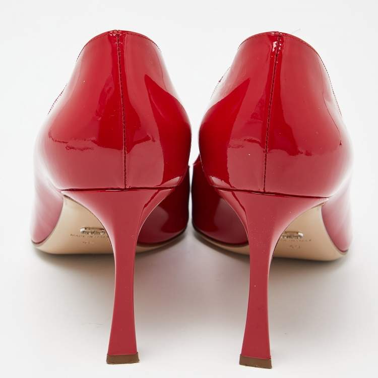 Pre Owned Dior Red Patent Leather Metal Pointed Toe Pumps Size 40