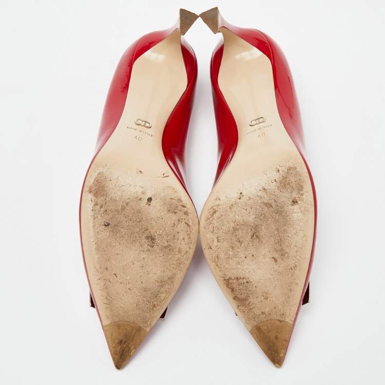 Pre Owned Dior Red Patent Leather Metal Pointed Toe Pumps Size 40