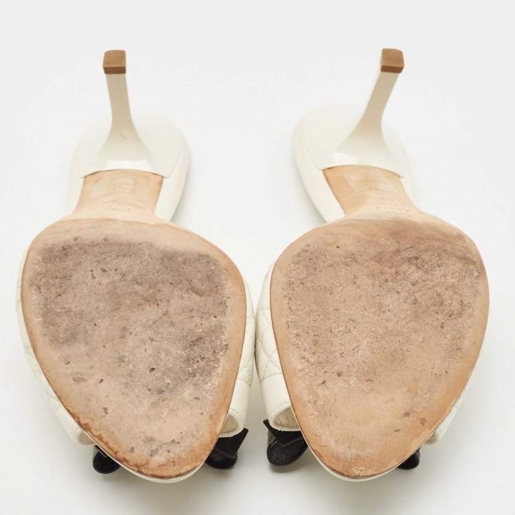 Pre Owned Dior Off White Quilted Leather CD Bow Slide Sandals Size 42 