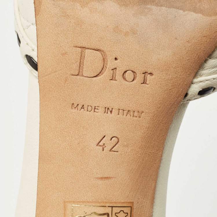 Pre Owned Dior Off White Quilted Leather CD Bow Slide Sandals Size 42 