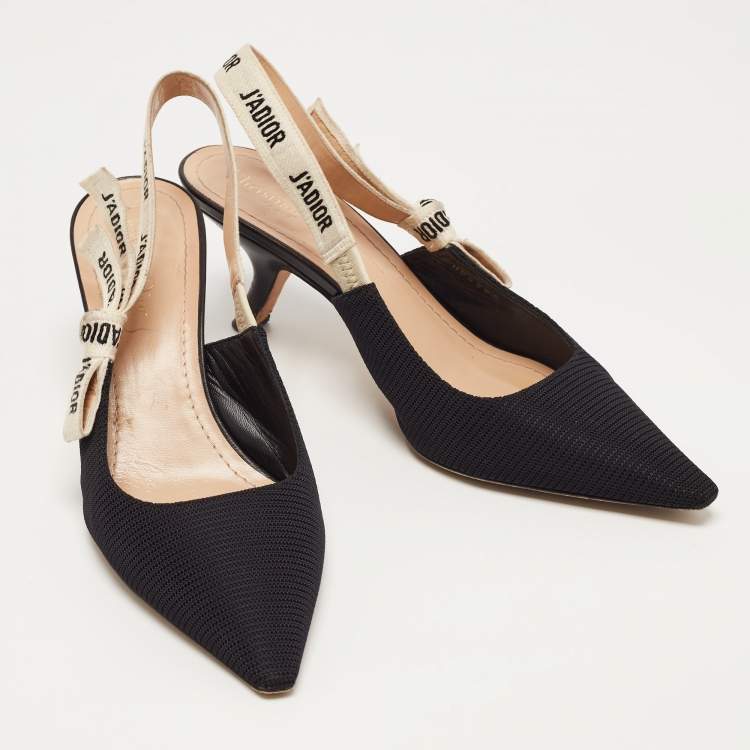 Pre Owned Dior Black Technical Fabric J'adior Slingback Flats Mules Size 40.5