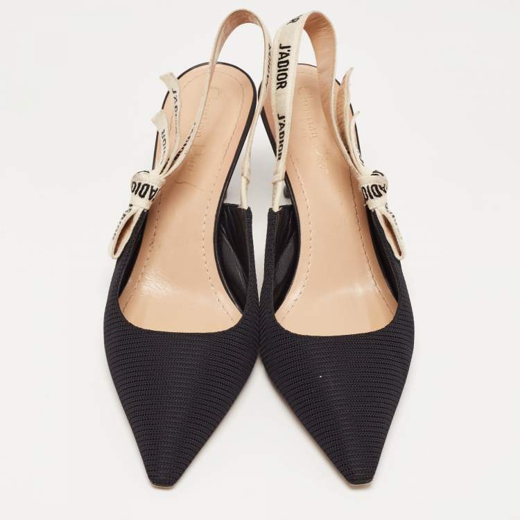 Pre Owned Dior Black Technical Fabric J'adior Slingback Flats Mules Size 40.5