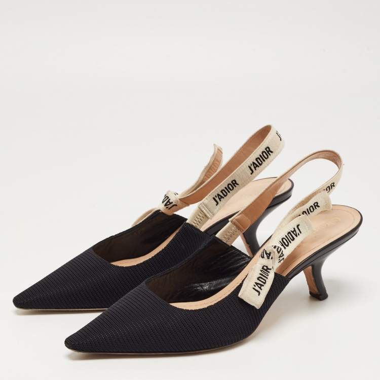Pre Owned Dior Black Technical Fabric J'adior Slingback Flats Mules Size 40.5