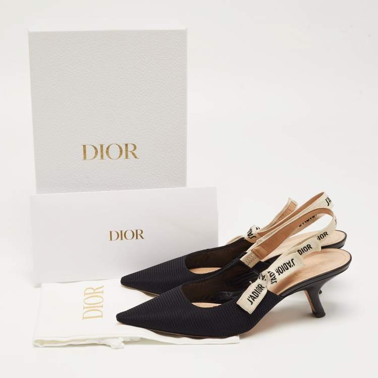 Pre Owned Dior Black Technical Fabric J'adior Slingback Flats Mules Size 40.5