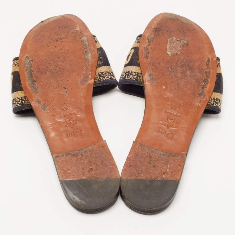 Pre Owned Dior Navy Blue/White Canvas Dway Flat Slides Size 36.5