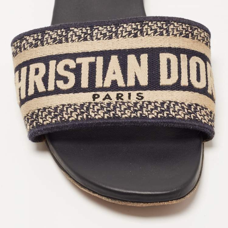 Pre Owned Dior Navy Blue/White Canvas Dway Flat Slides Size 36.5