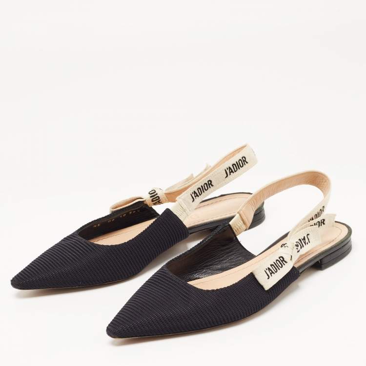 Pre Owned Dior Black Technical Fabric J'adior Slingback Flats Size 36.5