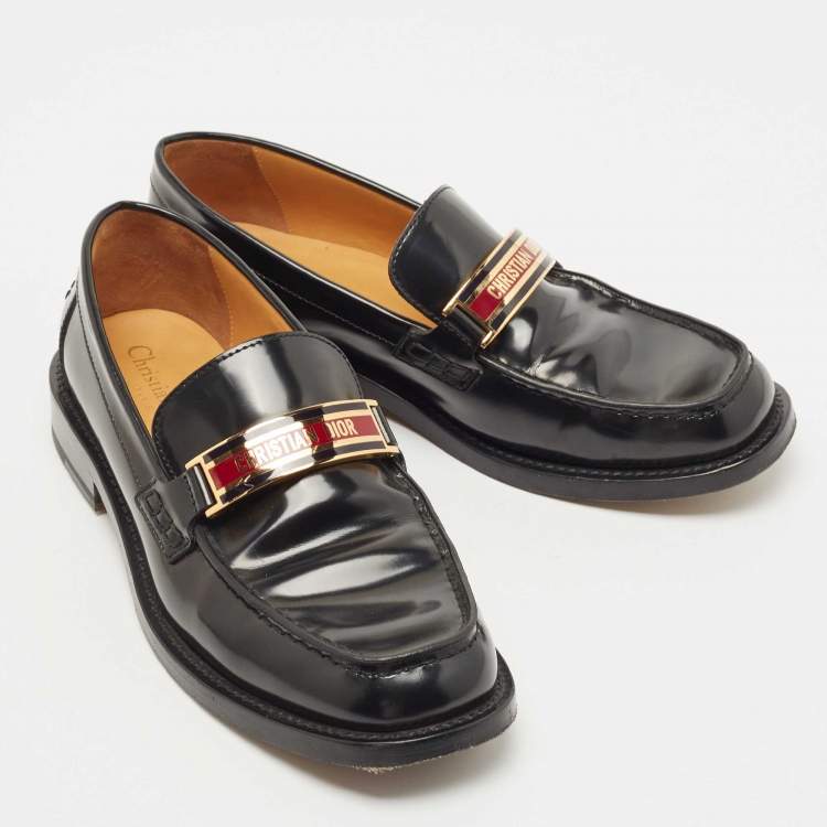 Pre Owned Dior Black Patent Leather Code Loafers Size 37