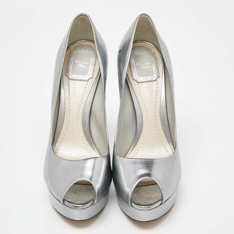 Pre Owned Dior Silver Patent Leather Miss Dior Pumps Size 40