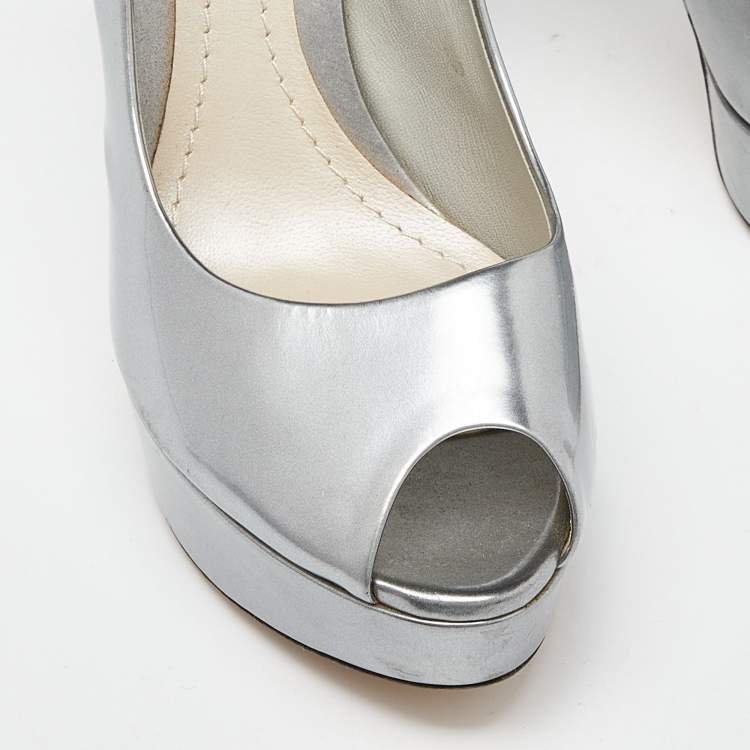 Pre Owned Dior Silver Patent Leather Miss Dior Pumps Size 40