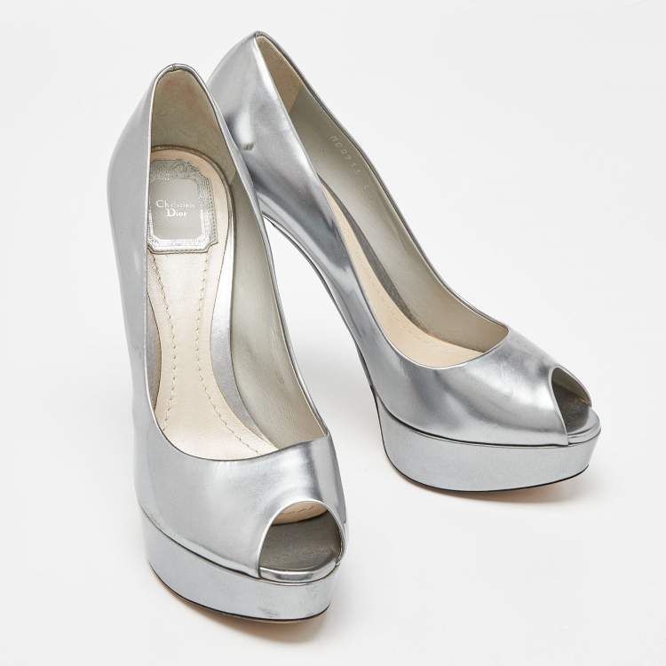 Pre Owned Dior Silver Patent Leather Miss Dior Pumps Size 40