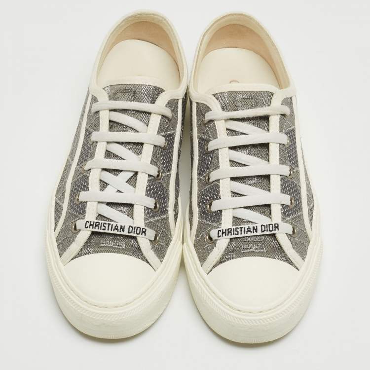 Pre Owned Dior Grey/White Embroidered Cannage Canvas Walk'n'Dior Sneakers Size 38