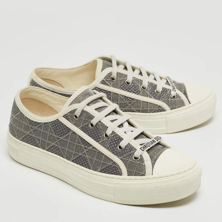 Pre Owned Dior Grey/White Embroidered Cannage Canvas Walk'n'Dior Sneakers Size 38
