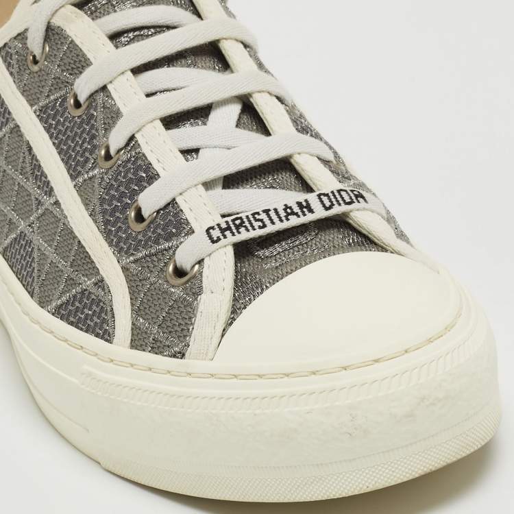 Pre Owned Dior Grey/White Embroidered Cannage Canvas Walk'n'Dior Sneakers Size 38