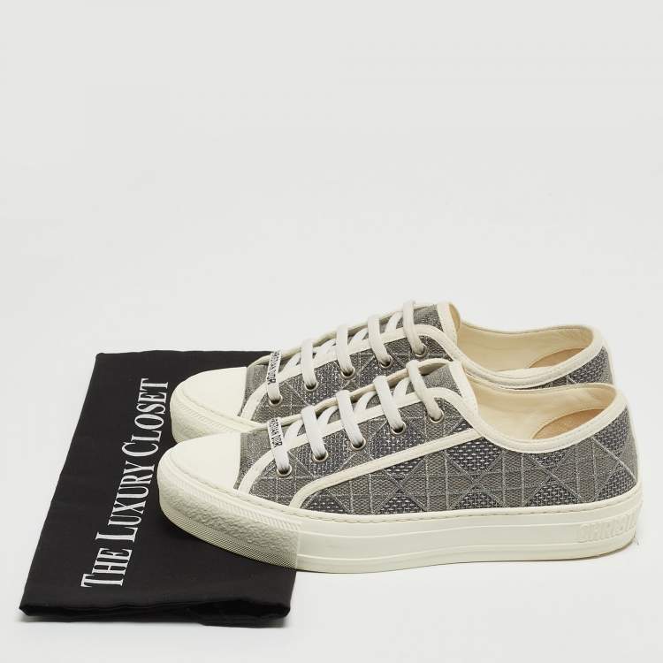 Pre Owned Dior Grey/White Embroidered Cannage Canvas Walk'n'Dior Sneakers Size 38