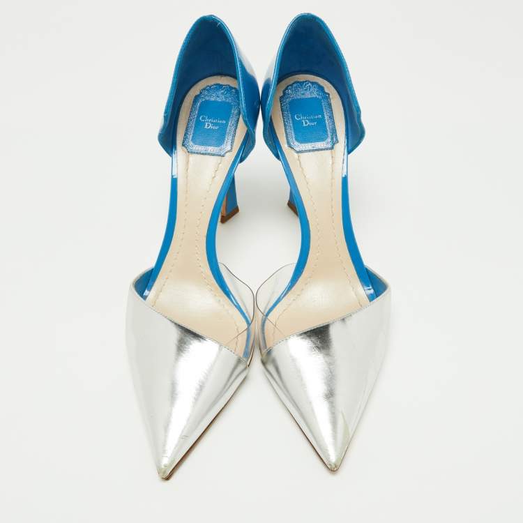 Pre Owned Dior Blue/Silver Patent Leather D'orsay Pumps Size 40