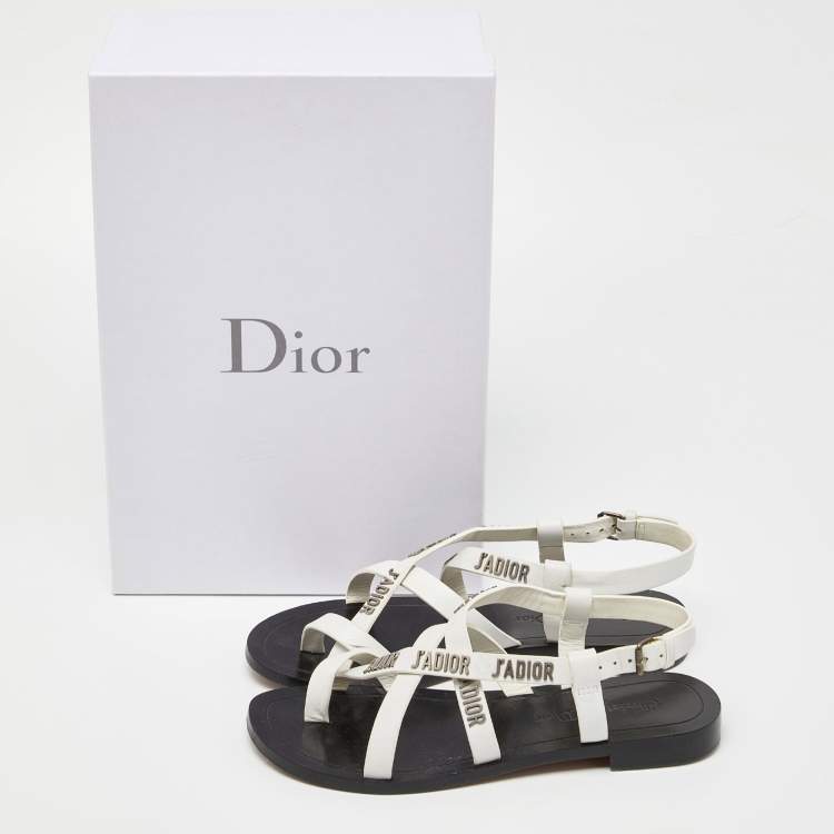 Pre Owned Dior White Leather J'adior Strappy Flat Sandals Size 36