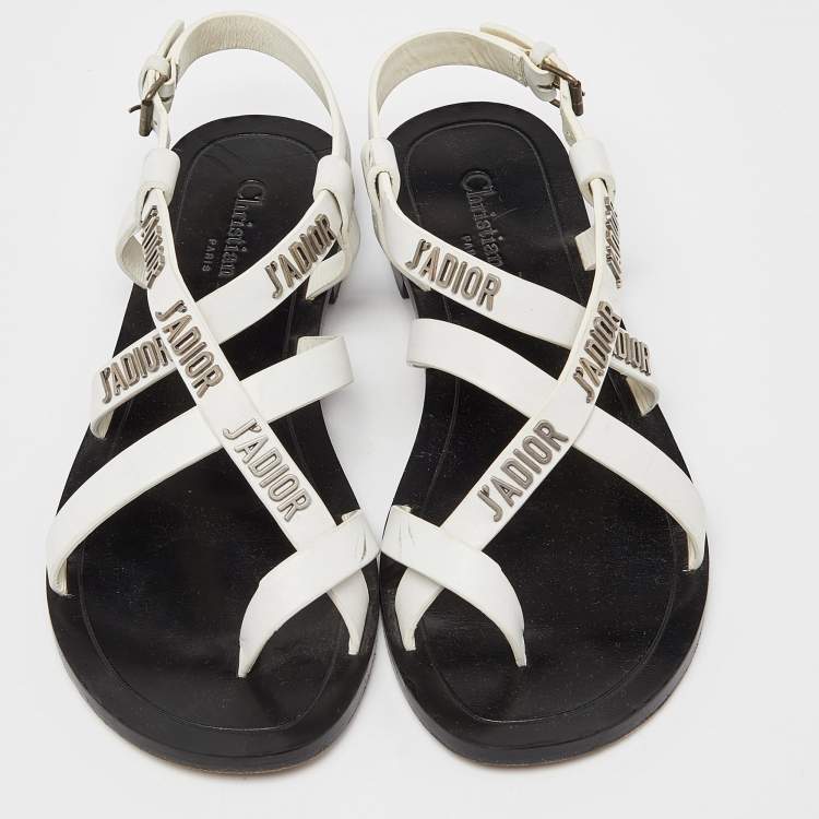 Pre Owned Dior White Leather J'adior Strappy Flat Sandals Size 36
