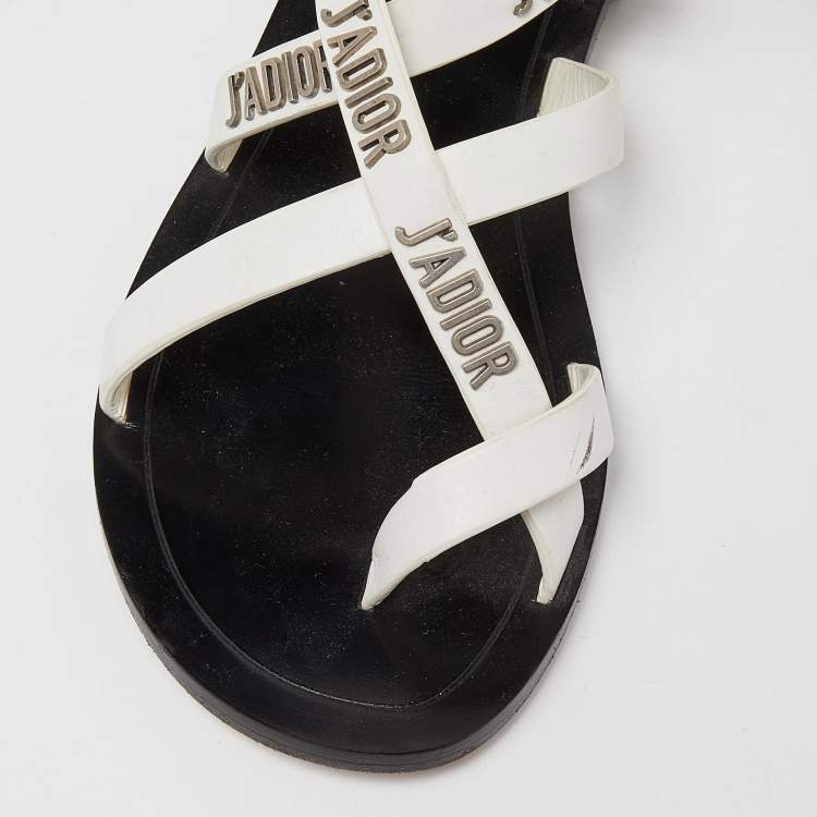 Pre Owned Dior White Leather J'adior Strappy Flat Sandals Size 36