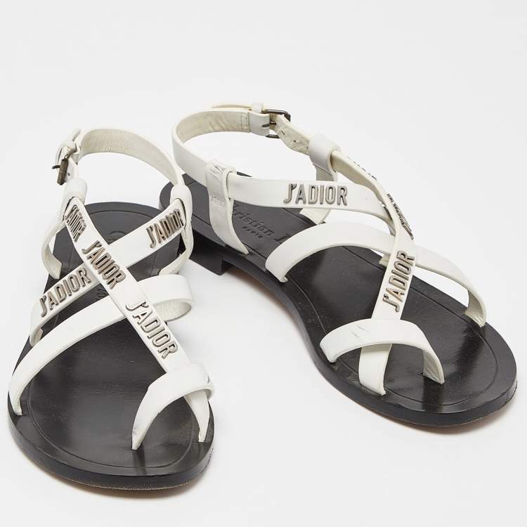 Pre Owned Dior White Leather J'adior Strappy Flat Sandals Size 36