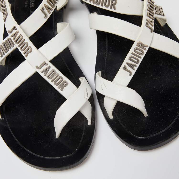 Pre Owned Dior White Leather J'adior Strappy Flat Sandals Size 36
