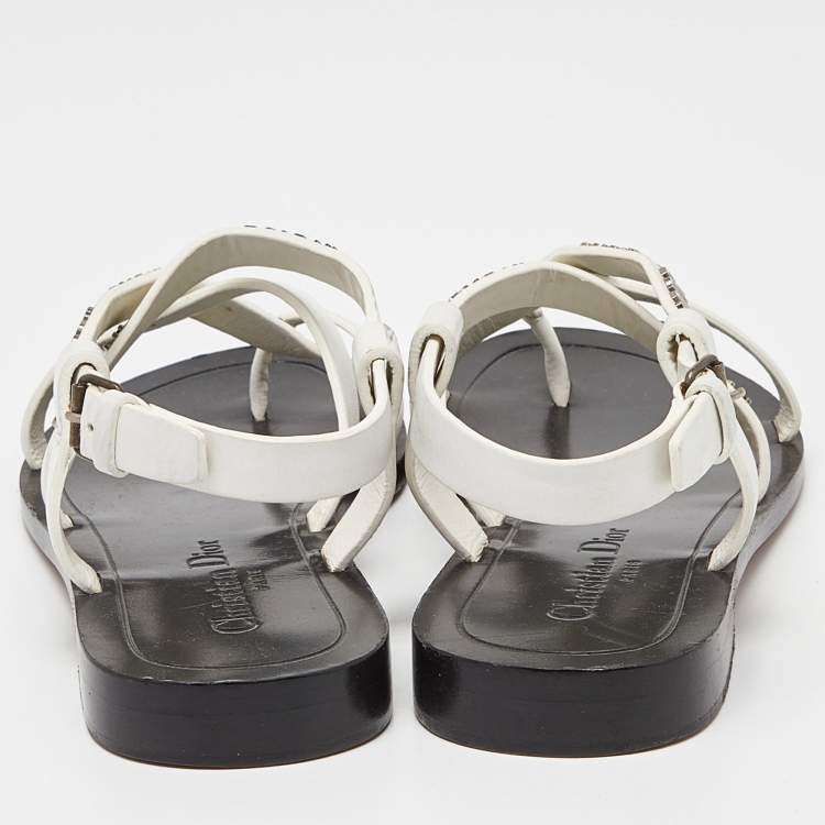 Pre Owned Dior White Leather J'adior Strappy Flat Sandals Size 36