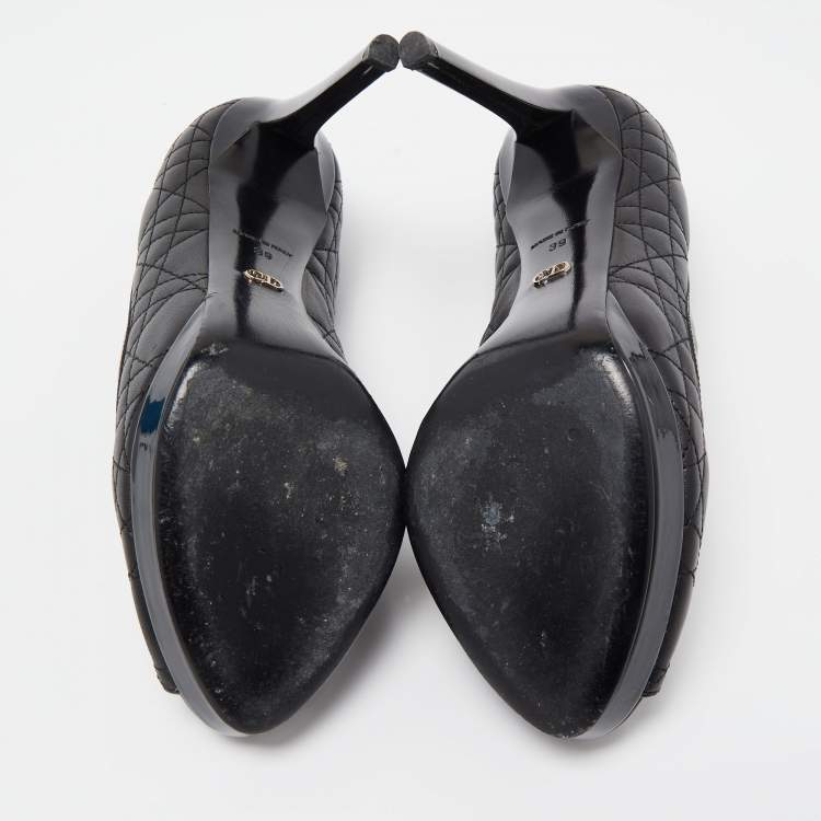 Pre Owned Dior Black Quilted Leather Bow Peep Toe Platform Pumps Size 39