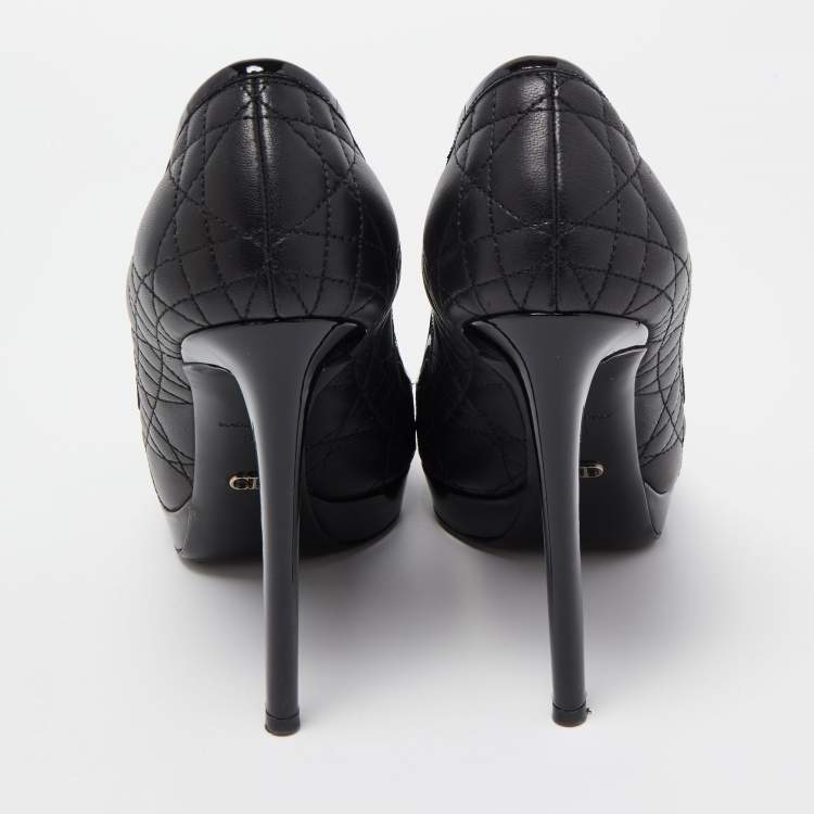 Pre Owned Dior Black Quilted Leather Bow Peep Toe Platform Pumps Size 39