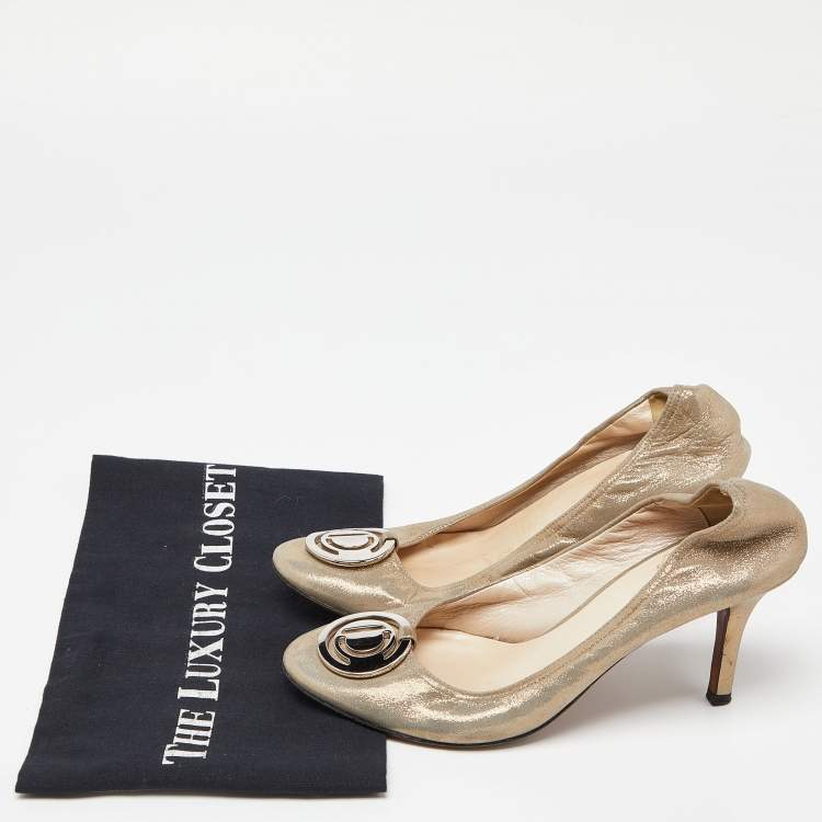 Pre Owned Dior Grey Shimmering Suede Scrunch Pointed Toe Pumps Size 36.5