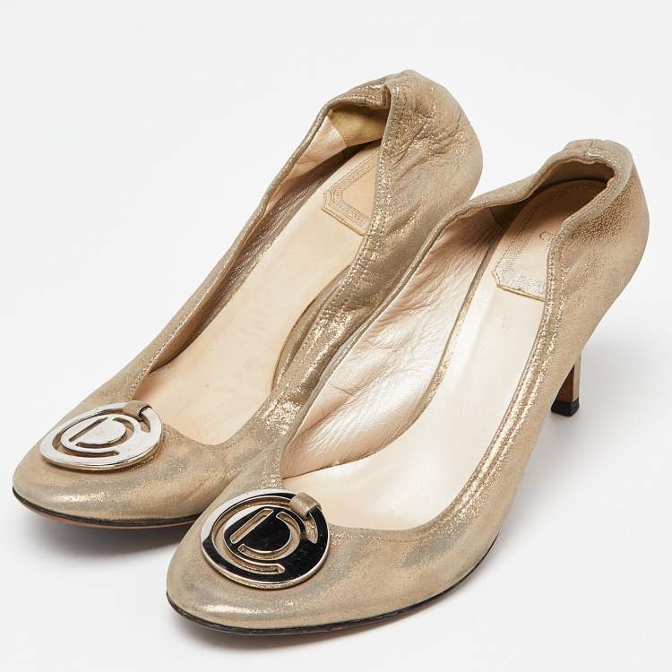 Pre Owned Dior Grey Shimmering Suede Scrunch Pointed Toe Pumps Size 36.5