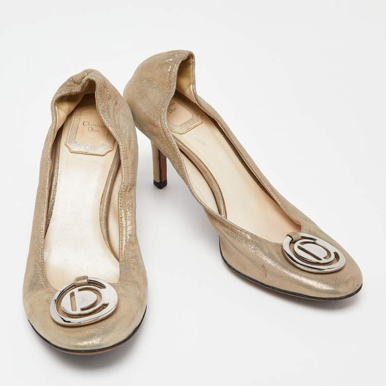 Pre Owned Dior Grey Shimmering Suede Scrunch Pointed Toe Pumps Size 36.5