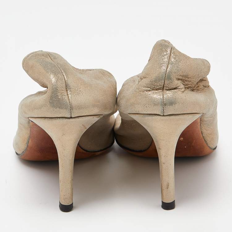 Pre Owned Dior Grey Shimmering Suede Scrunch Pointed Toe Pumps Size 36.5