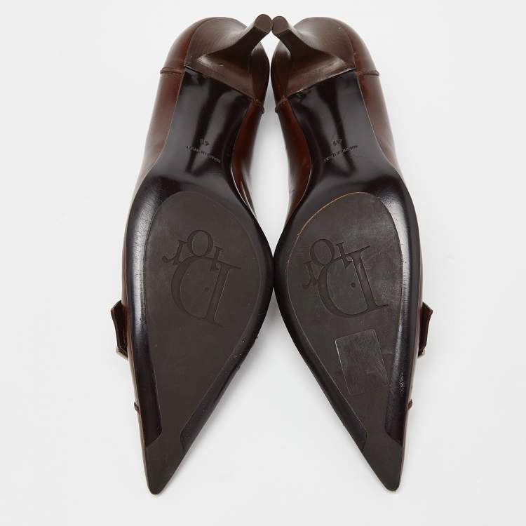 Pre Owned Dior Brown Leather Buckle Pointed Toe Pumps Size 41