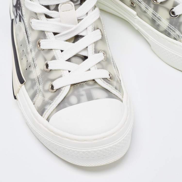 Pre Owned Dior Two Tone Oblique Mesh and Rubber B23 High Top Sneakers Size 35.5