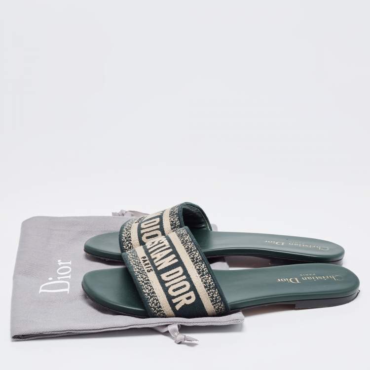 Pre Owned Dior Two Tone Embroidered Canvas Dway Flat Slides Size 38