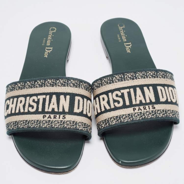 Pre Owned Dior Two Tone Embroidered Canvas Dway Flat Slides Size 38