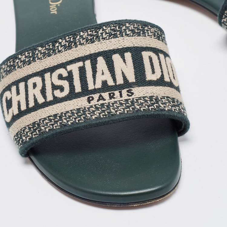 Pre Owned Dior Two Tone Embroidered Canvas Dway Flat Slides Size 38
