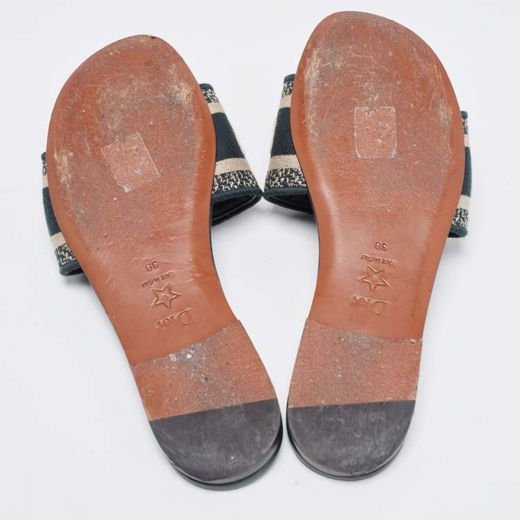 Pre Owned Dior Two Tone Embroidered Canvas Dway Flat Slides Size 38