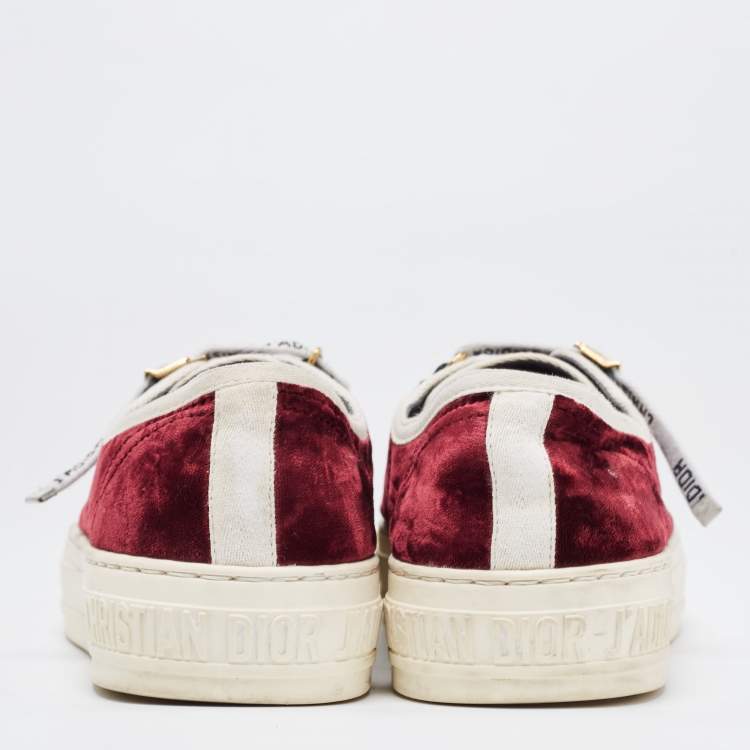 Pre Owned Dior Burgundy/White Velvet and Rubber Walk'n'Dior Sneakers Size 36.5