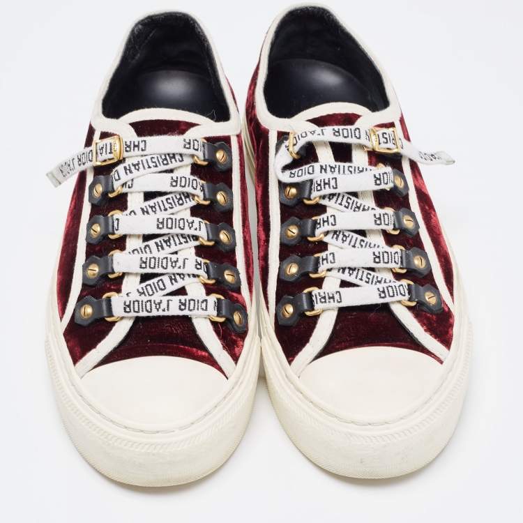 Pre Owned Dior Burgundy/White Velvet and Rubber Walk'n'Dior Sneakers Size 36.5