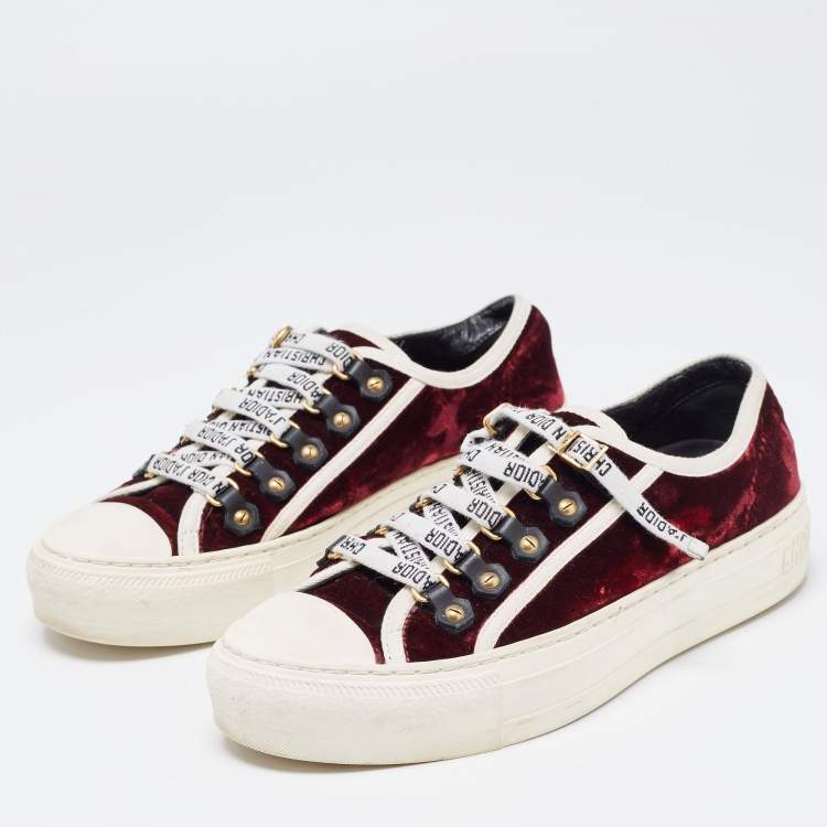 Pre Owned Dior Burgundy/White Velvet and Rubber Walk'n'Dior Sneakers Size 36.5