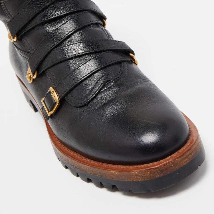 Pre Owned Dior Black Leather Wildior Ankle Boots Size 39
