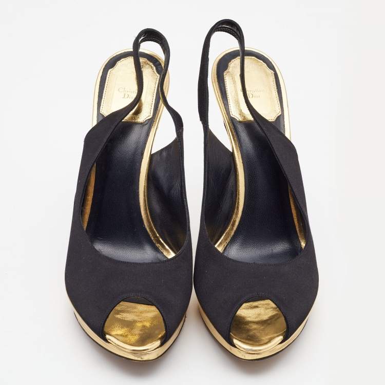 Pre Owned Dior Black Satin Slingback Peep Toe Pumps Size 39  