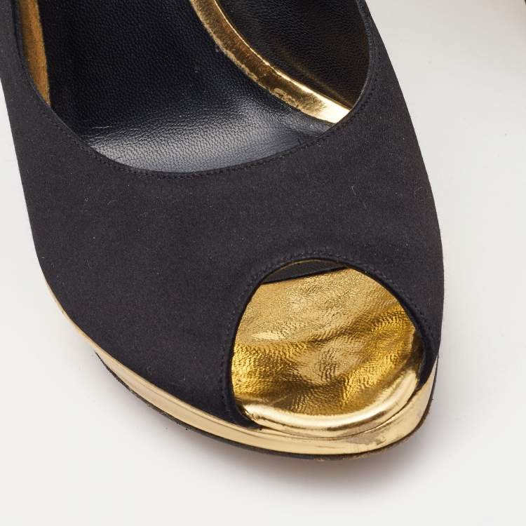 Pre Owned Dior Black Satin Slingback Peep Toe Pumps Size 39  