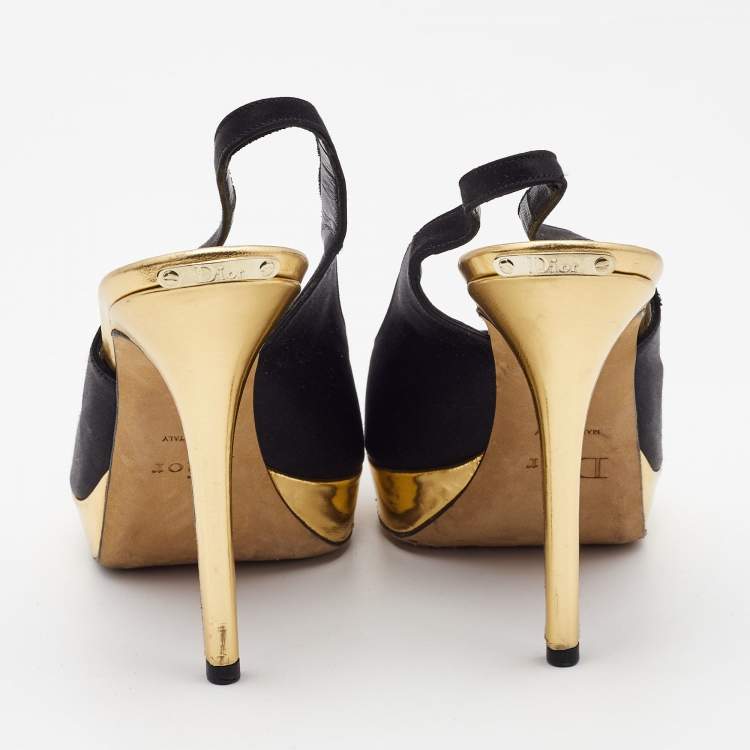 Pre Owned Dior Black Satin Slingback Peep Toe Pumps Size 39  